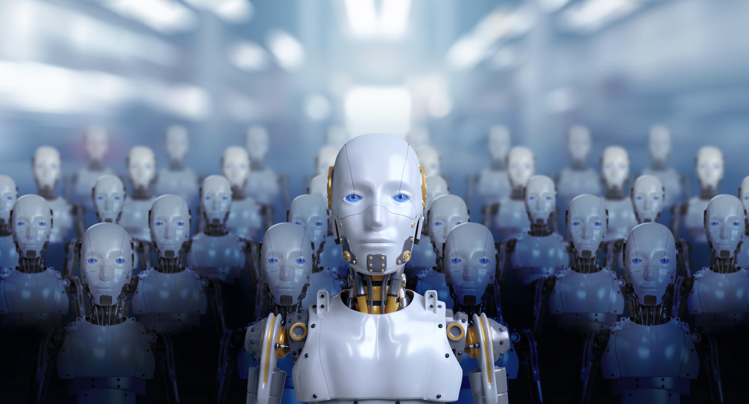 The AI Workforce Revolution Section - image of robots in a group with one in front of the others
