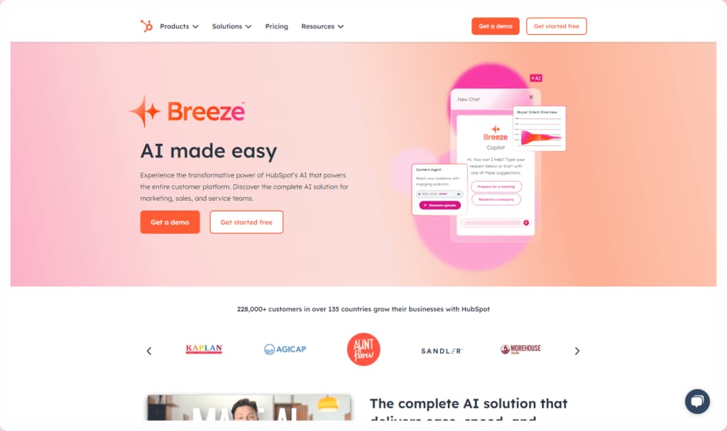 Breeze Pricing and Investment Section - screenshot of HubSpot's breeze page