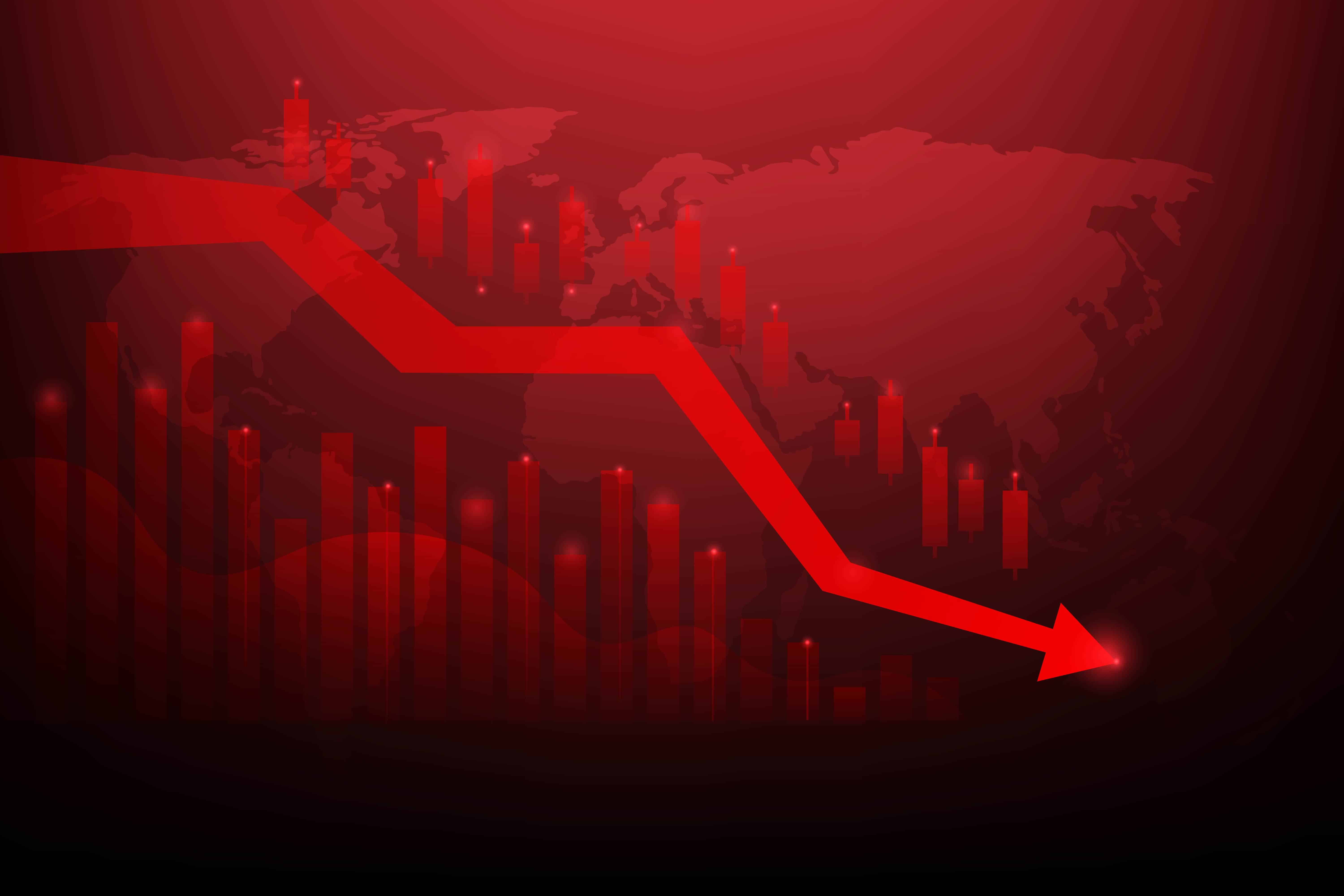 Section image - graphic of red arrow moving downward with global image in the background