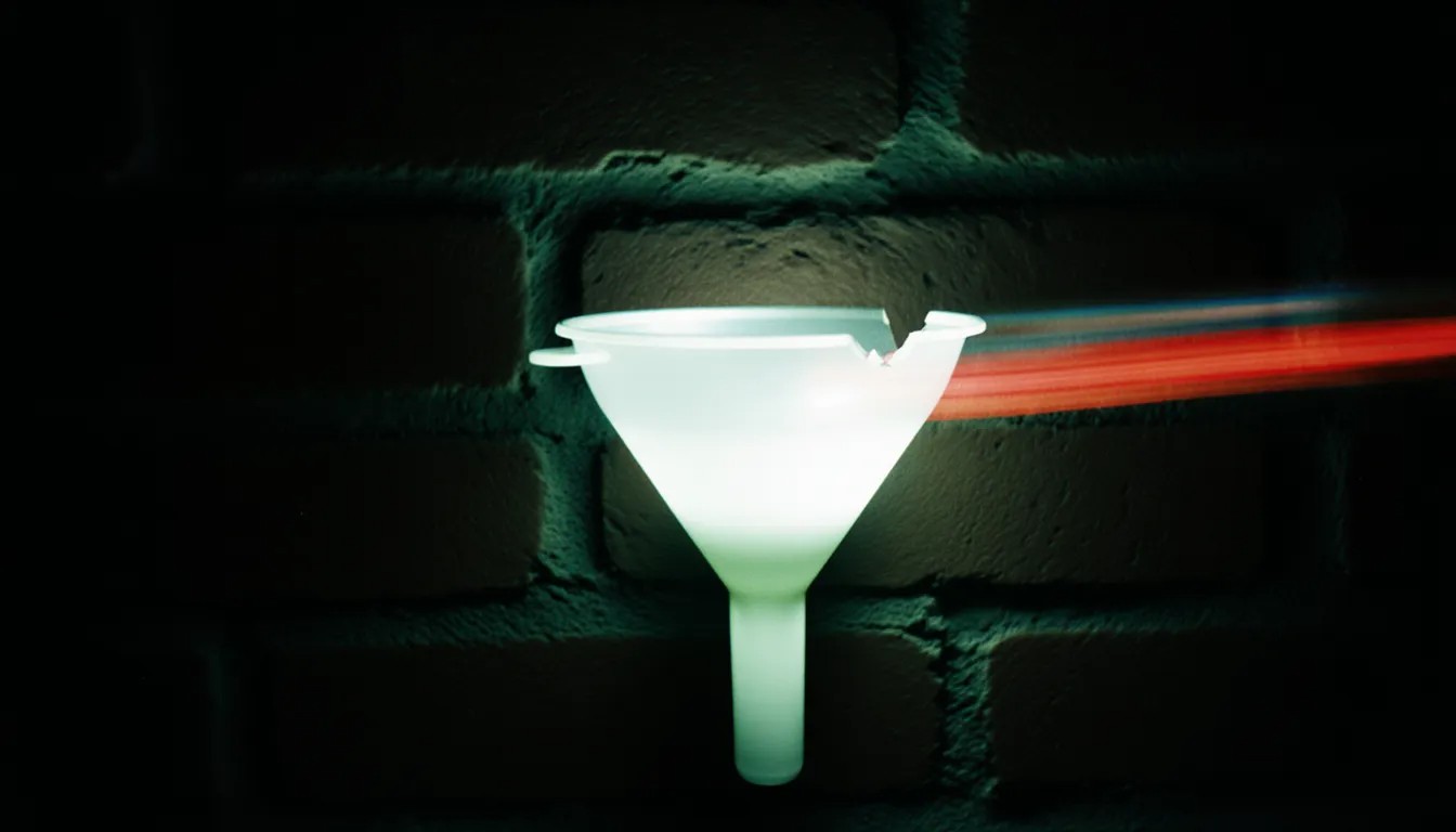 Section image - graphic of illuminated funnel in front of a brick wall