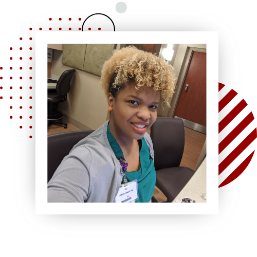 Ashlie, RN at work - image of our CMO Ashlie Jones in nursing uniform.