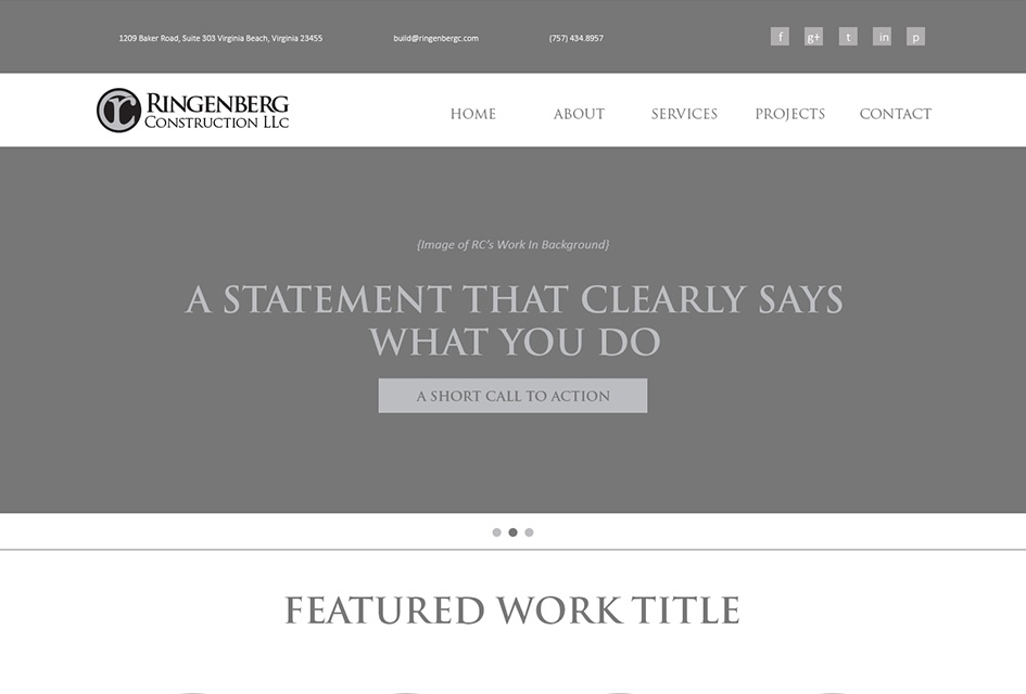 Web Design Wireframe for Ringenberg Construction website redesign