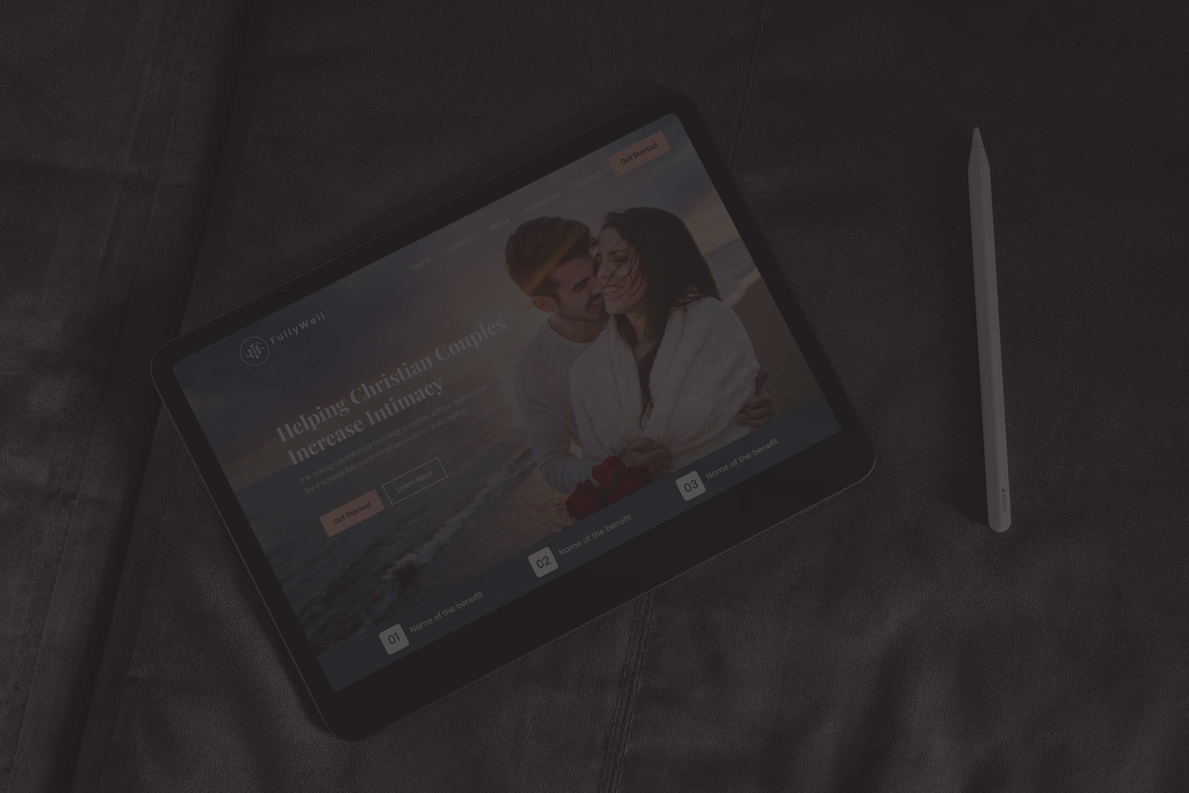 Fully Well web design on tablet sitting on a bed