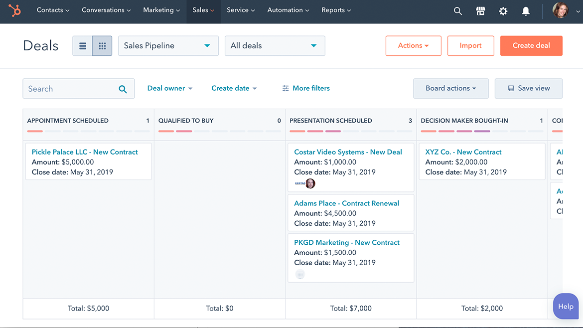 HubSpot Sales Hub Screenshot