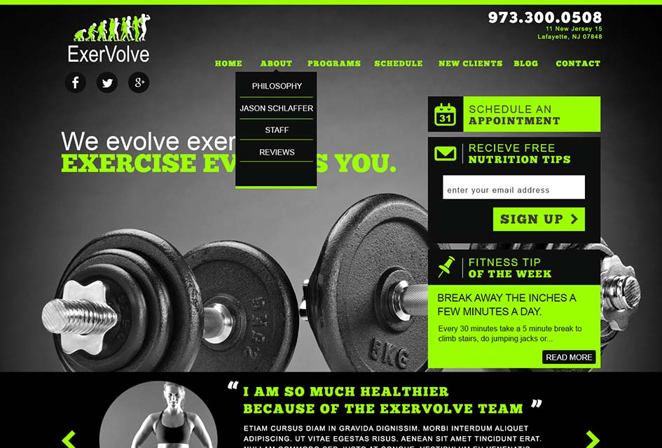 The web design by Eternal Works created from the Exervolve wireframe 