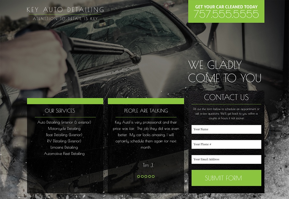 The preview of the website redesign by Eternal Works created from the wireframe for Key Auto Detailing