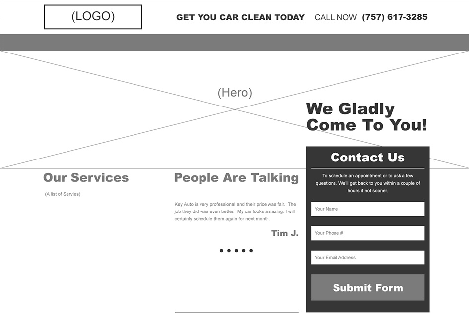 The wireframe created by Eternal Works for Key Auto Detailing's website redesign