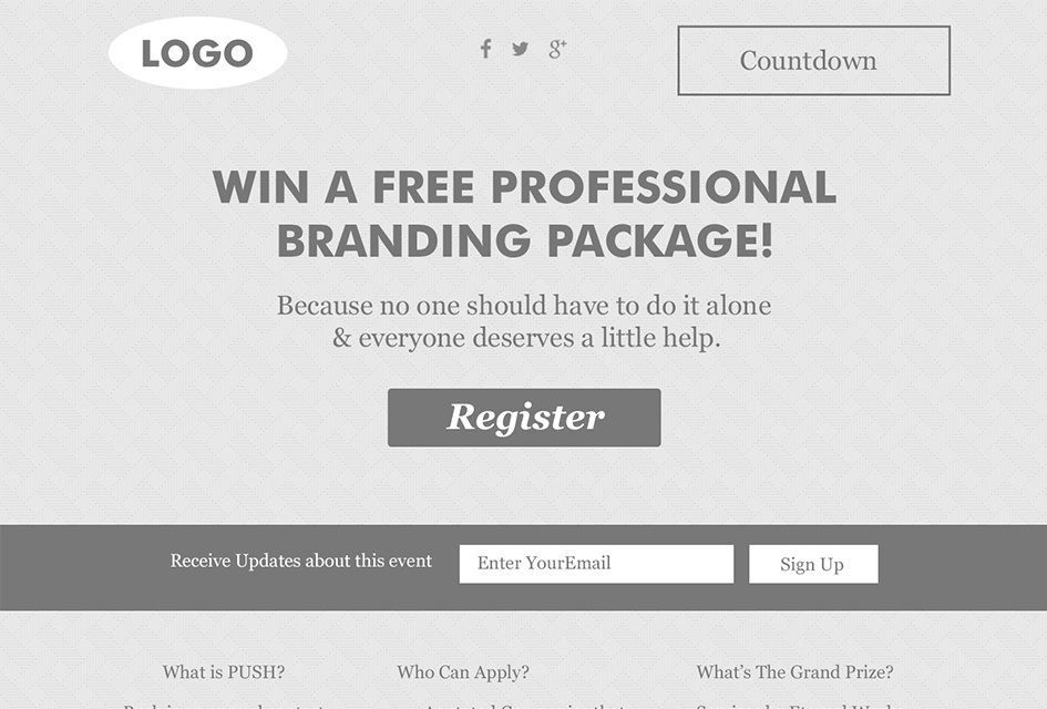 The wireframe to outline the Push website design by Eternal WOrks