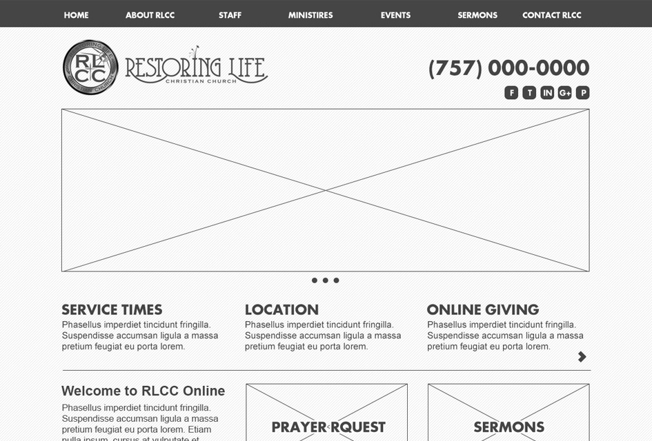 The Wireframe used to map out the Restoring Life Church website redesign by Eternal Works