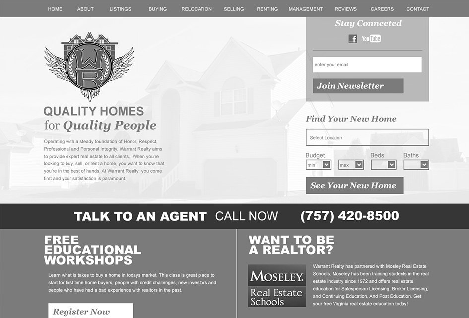 The wireframe used to map out the Warrant Realty web design